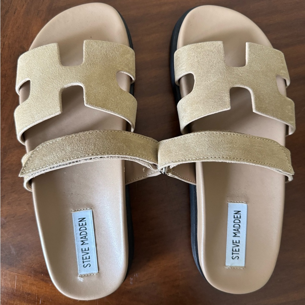 Steve Madden Mayven Tan Leather Slide Sandals
